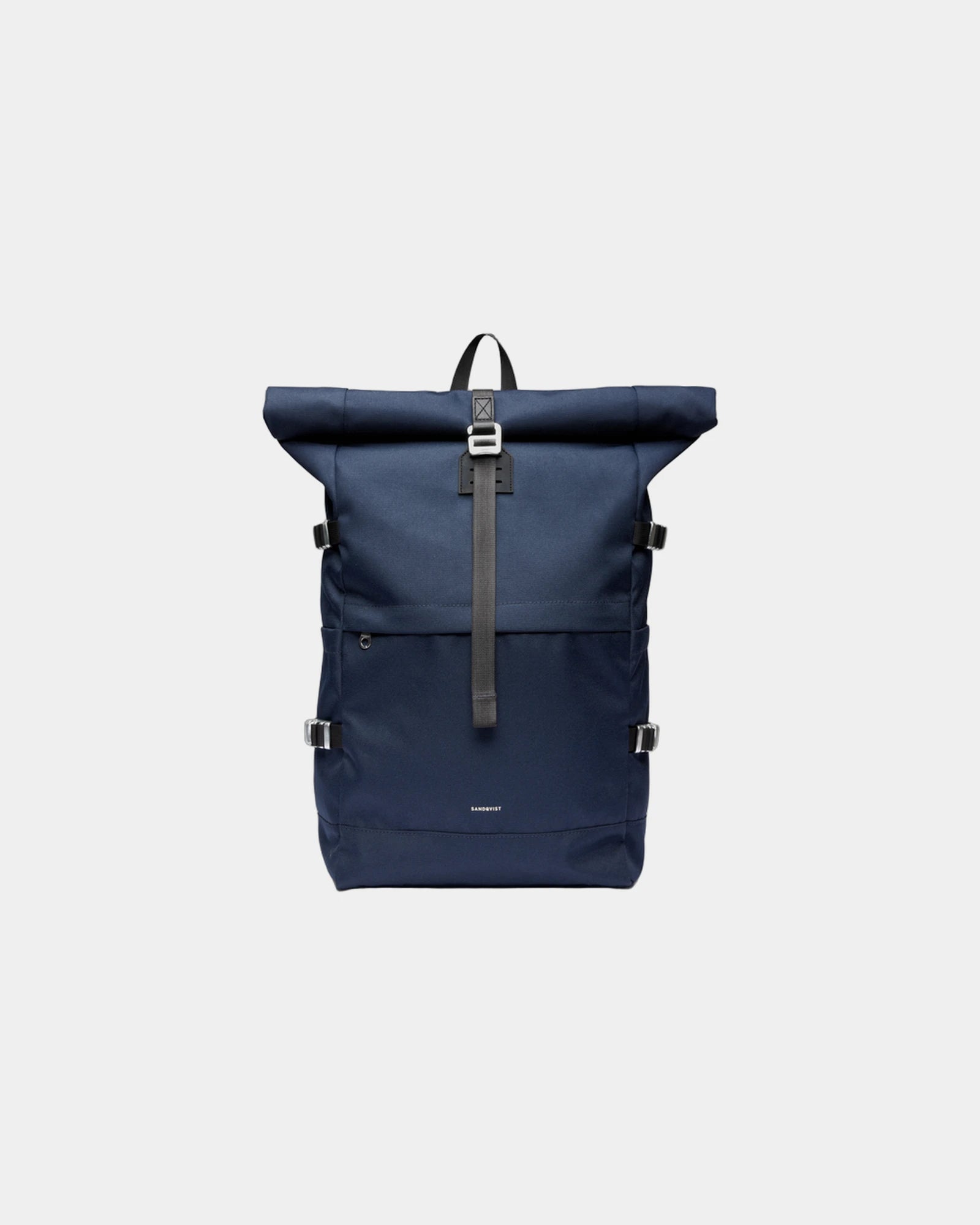 Sac à dos recyclé Sandqvist Icon Rolltop 26L à personnaliser - Navy With Black Leather