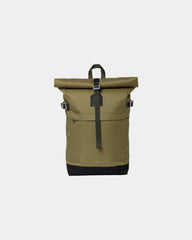 Sac à dos recyclé Sandqvist Icon Rolltop 23L à personnaliser - Olive Drab With Black Leather