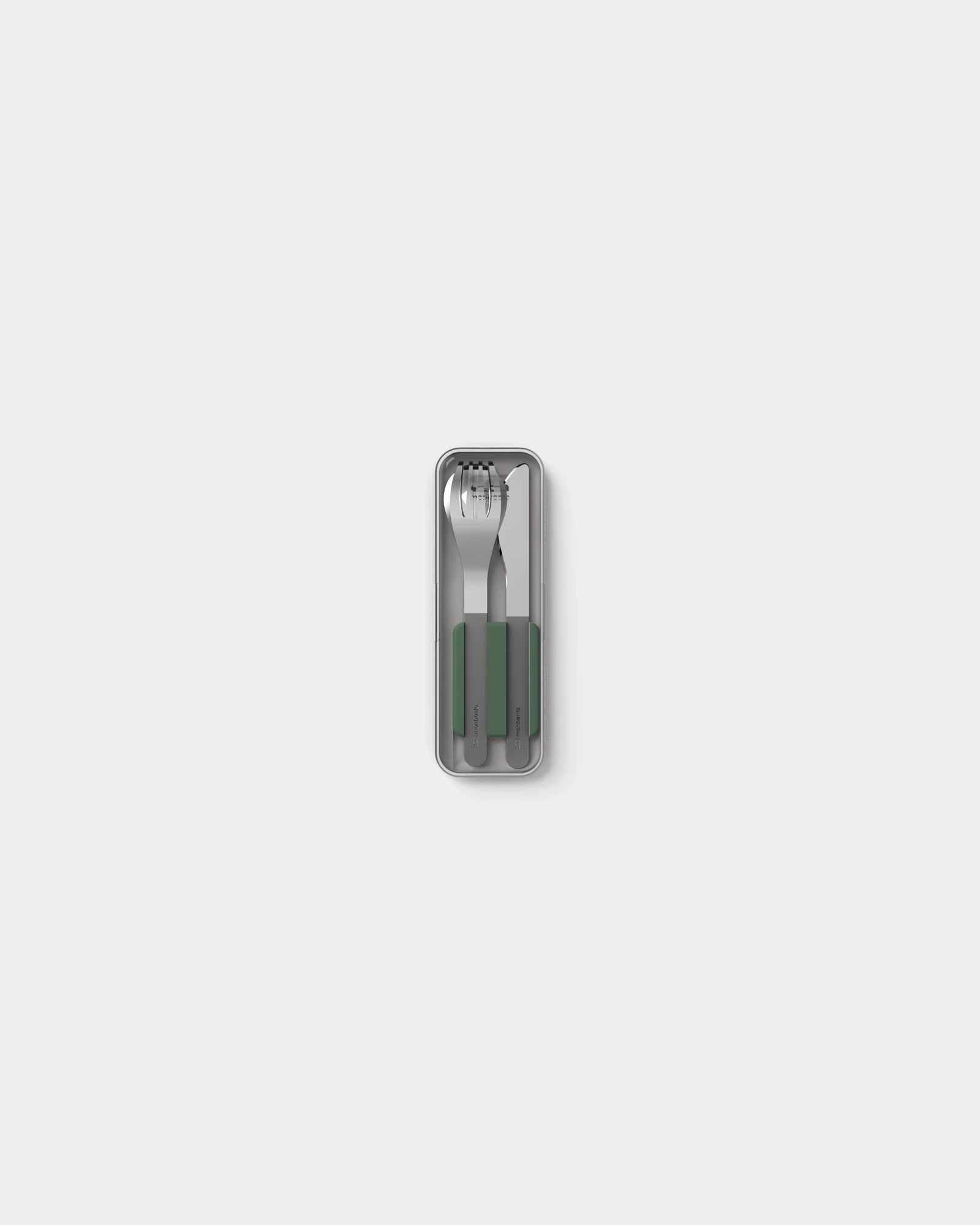 Custom Monbento MB Slim Box stainless steel cutlery - Knife Trio - Natural Green