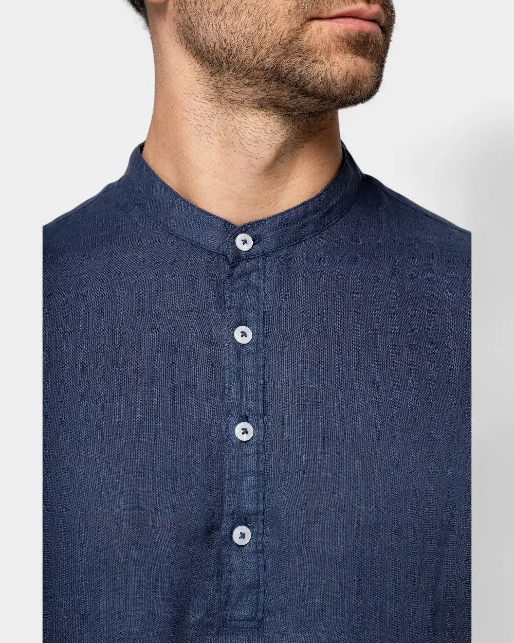 Washed Mao Collar Shirt for Men - Customizable