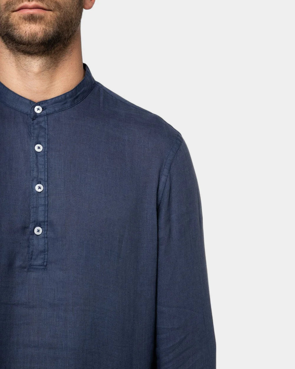 Washed Mao Collar Shirt for Men - Customizable