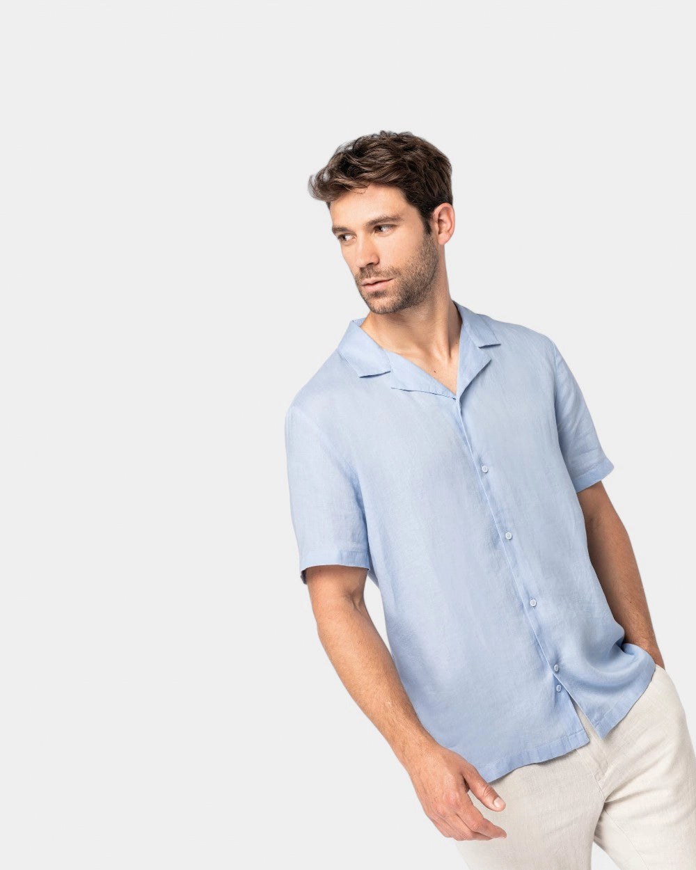 Customizable Linen Bowling Collar Shirt for Men