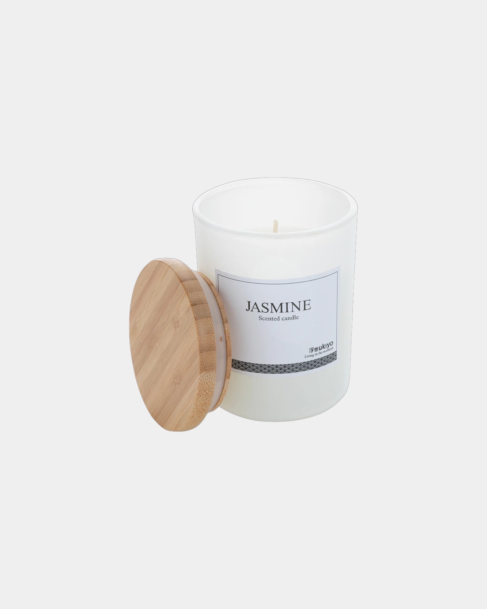 Promotional scented candle with bamboo lid - White