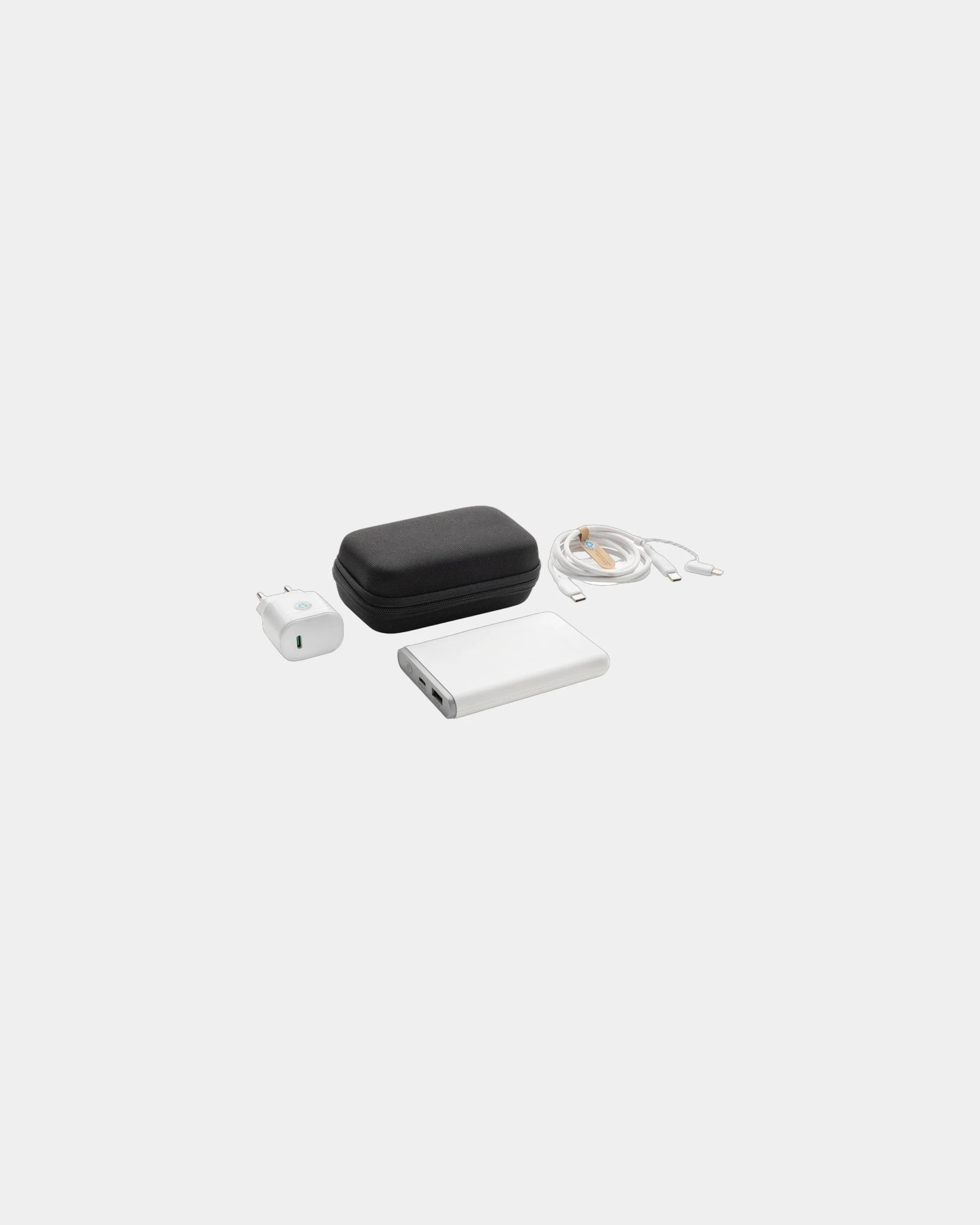 Custom recycled PET charger set 20W power bank - Black