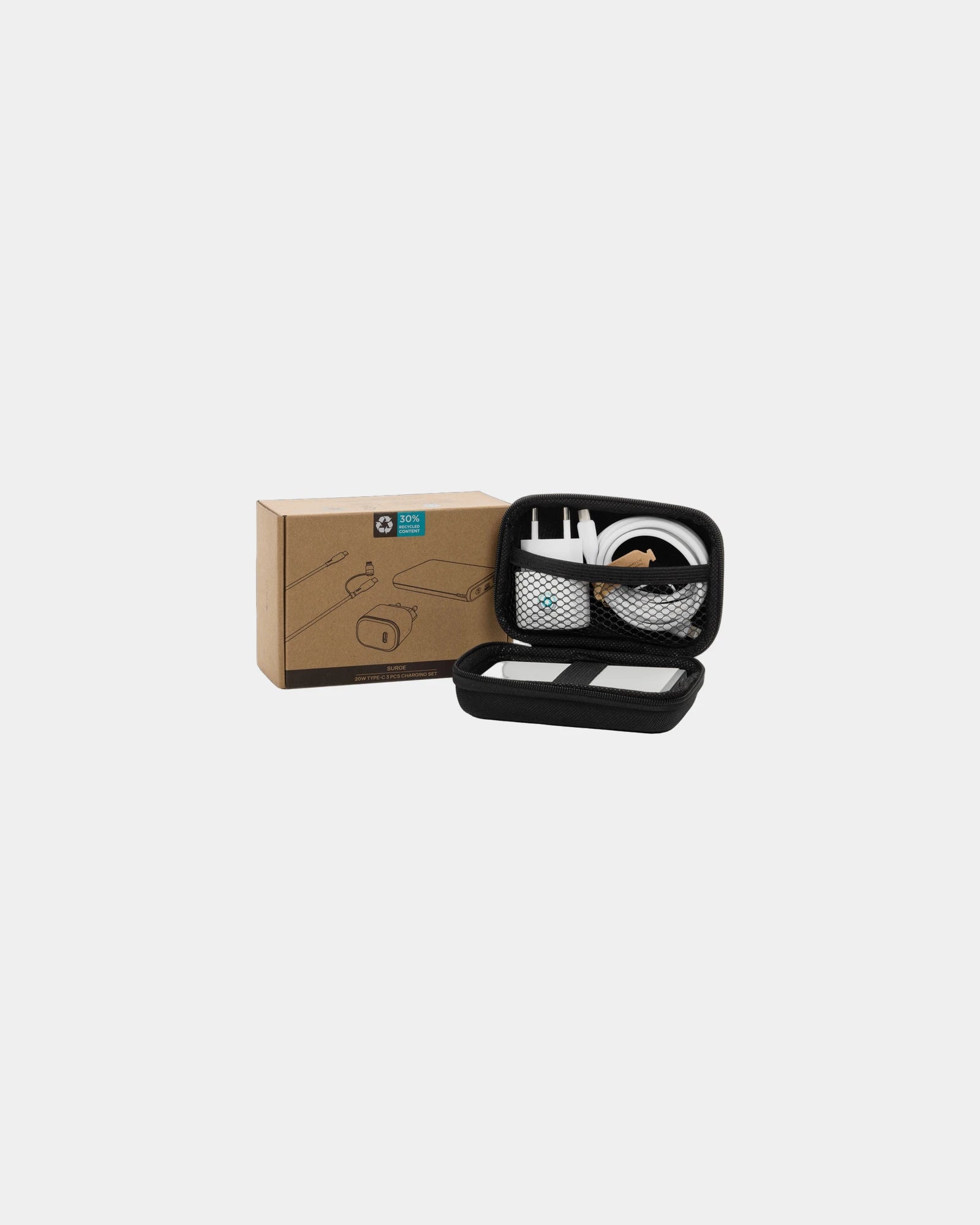 Custom recycled PET charger set 20W power bank - 1