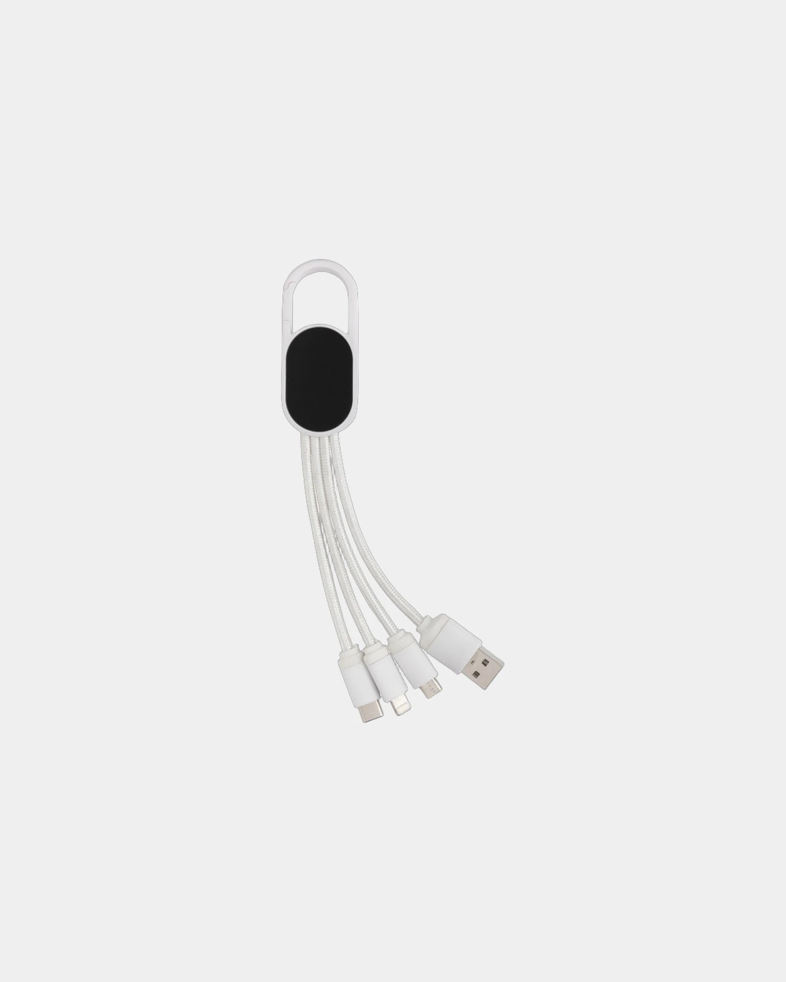 Promotional 4-in-1 charging cable with carabiner - White