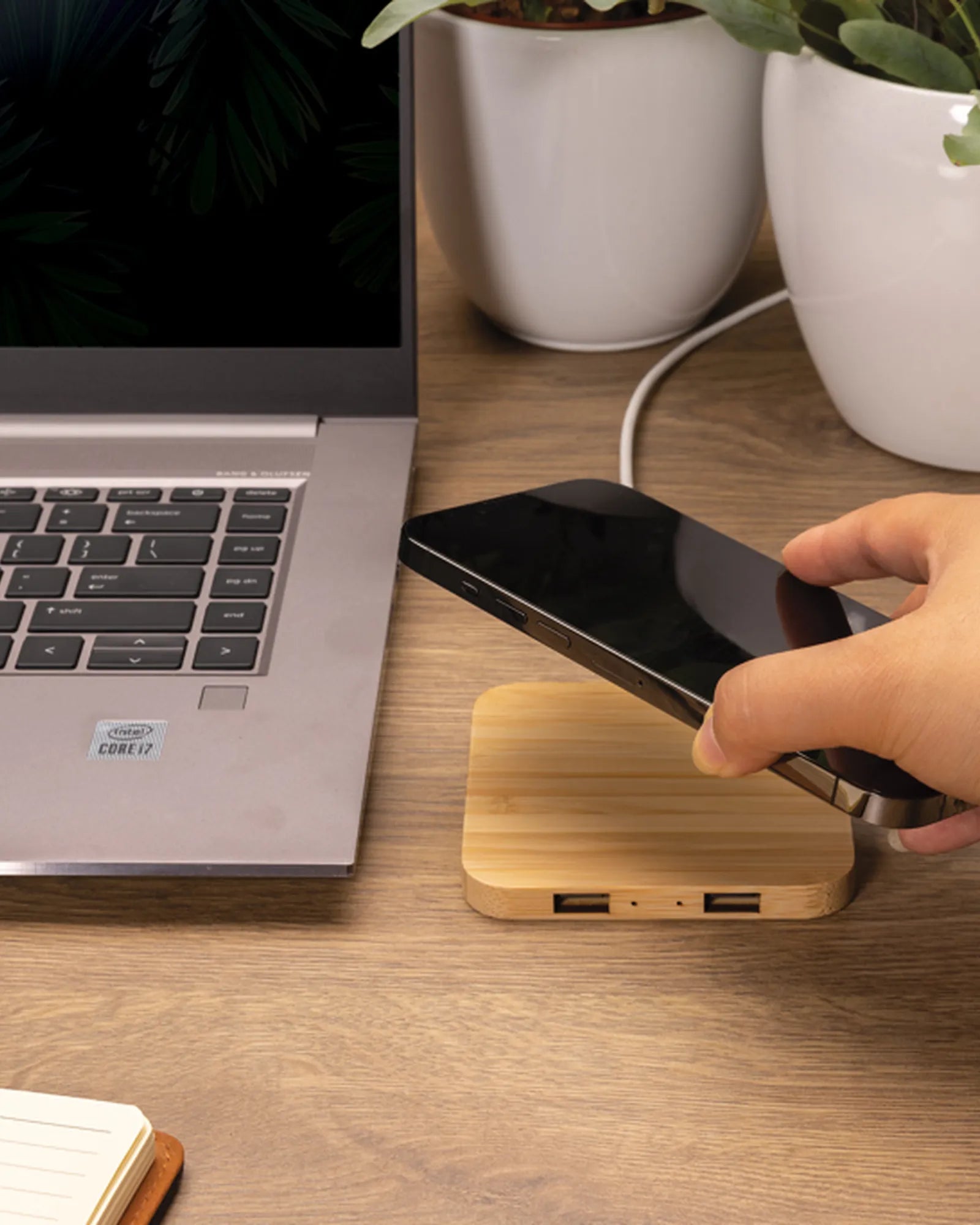 Custom bamboo wireless charger with USB ports - 4