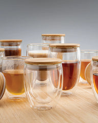 Promotional double-wall 250ml glass set with bamboo lid - 8