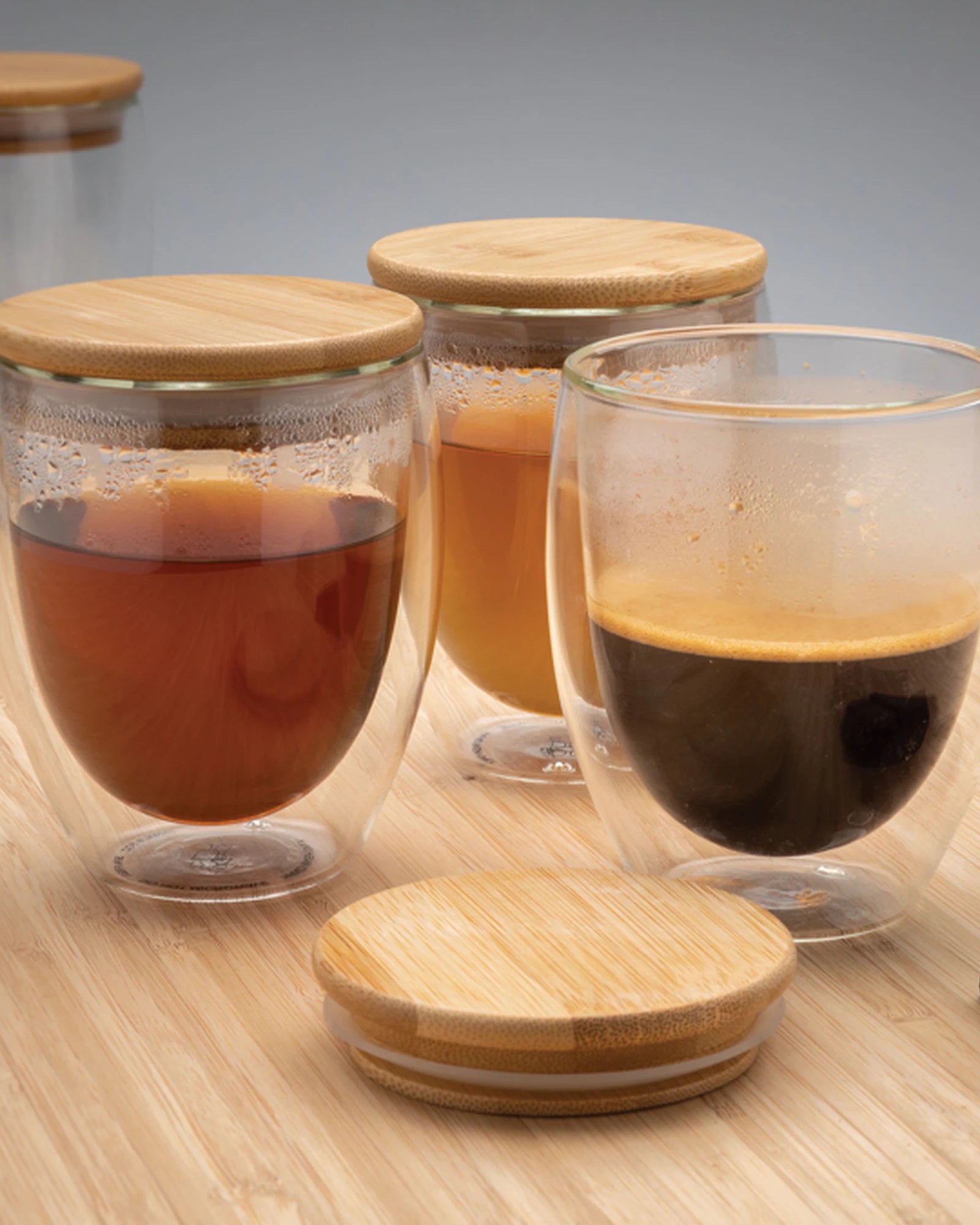 Promotional double-wall 250ml glass set with bamboo lid - 7