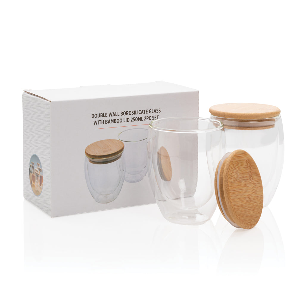 Promotional double-wall 250ml glass set with bamboo lid - 5