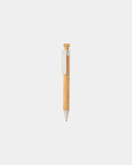 Promotional bamboo pen with wheat straw clip - White