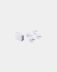 Promotional travel adapter with 4 USB ports - White