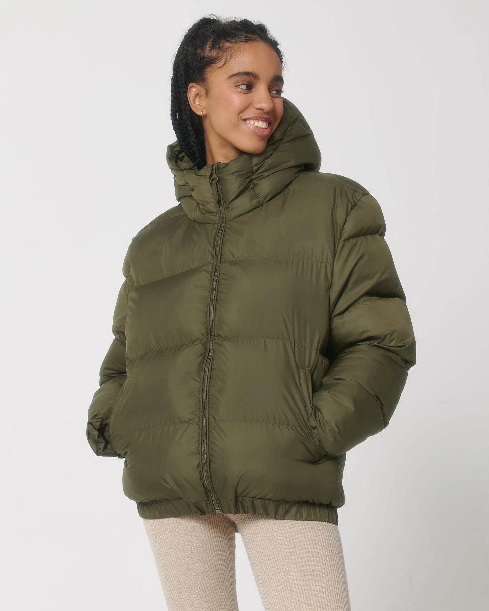 Custom recycled oversized jacket Stanley/Stella Puffer - British Khaki