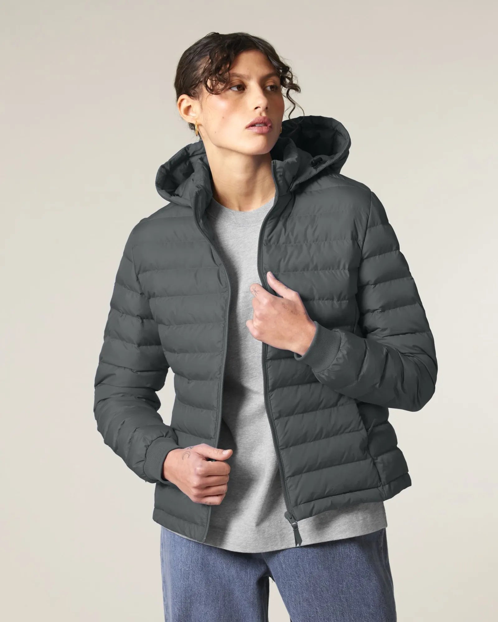 Custom promotional recycled polyester women's quilted jacket - Anthracite