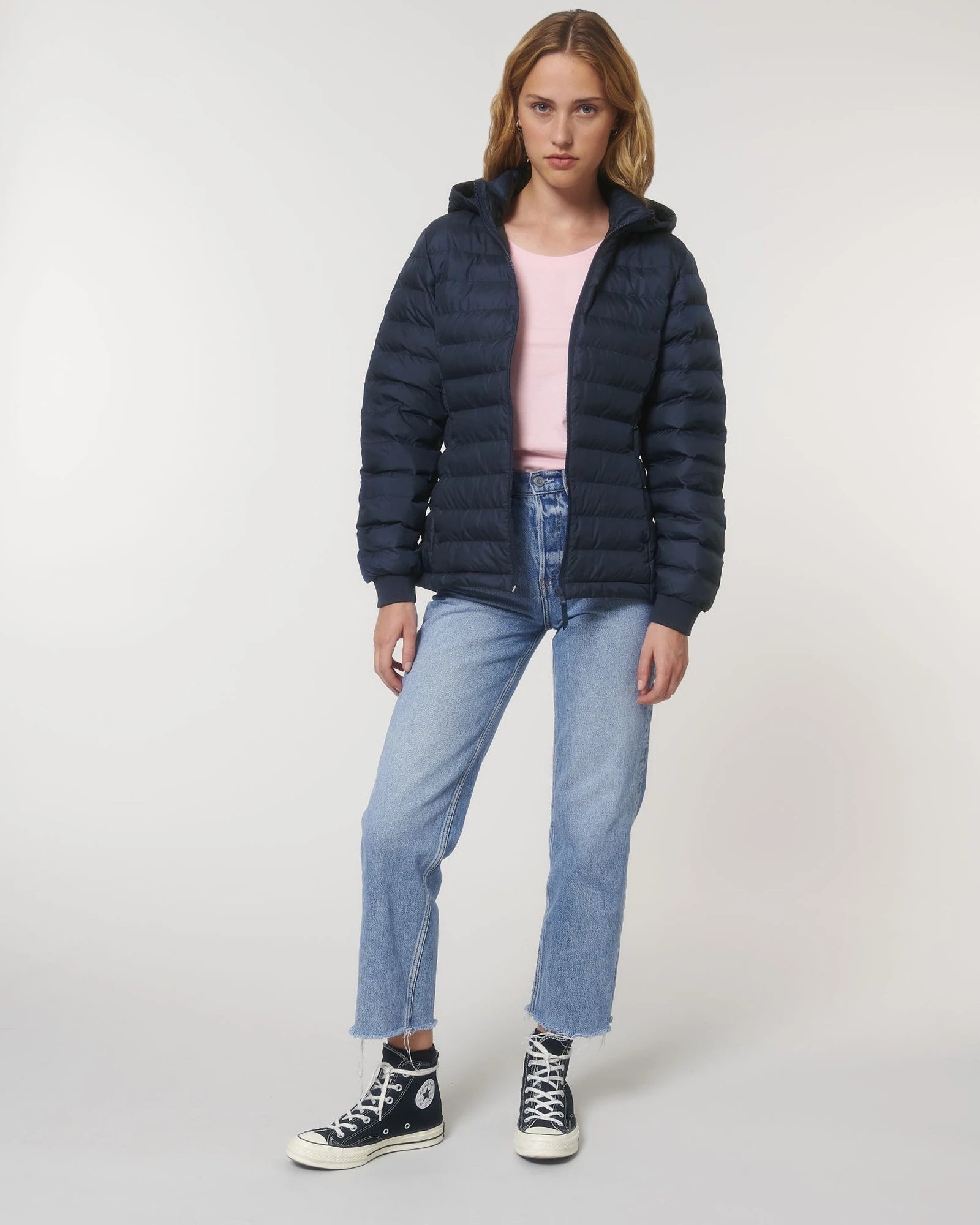 Custom promotional recycled polyester women's quilted jacket - French Navy