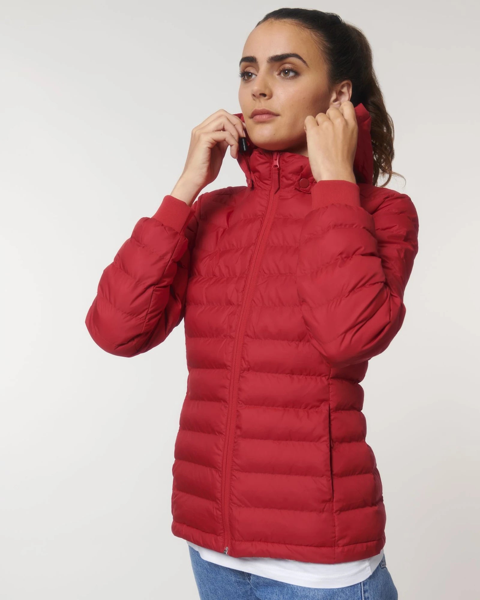 Custom promotional recycled polyester women's quilted jacket - Red
