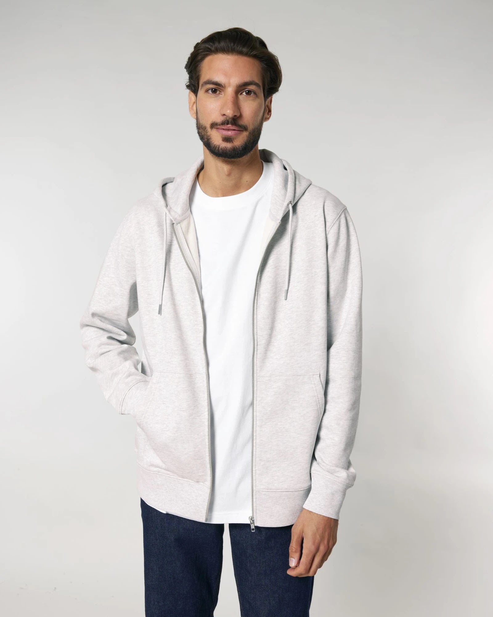 Custom organic cotton zip hoodie Stanley/Stella Cultivator - Cool Heather Grey