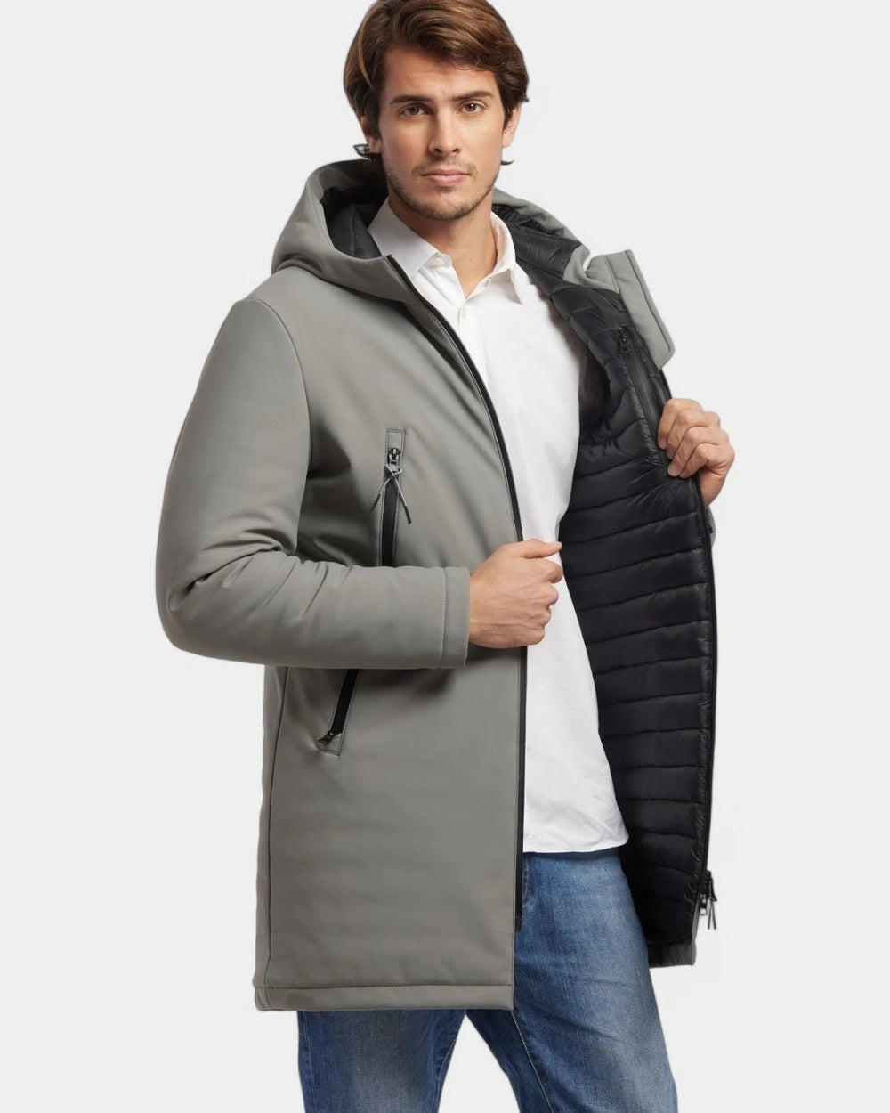 Softshell parka with customizable down lining