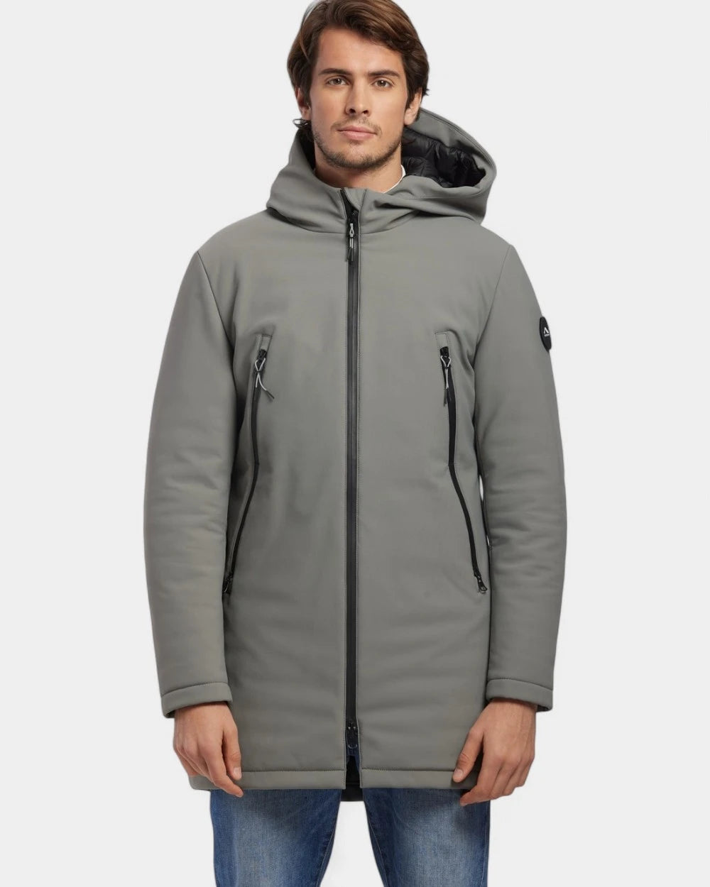 Softshell parka with customizable down lining