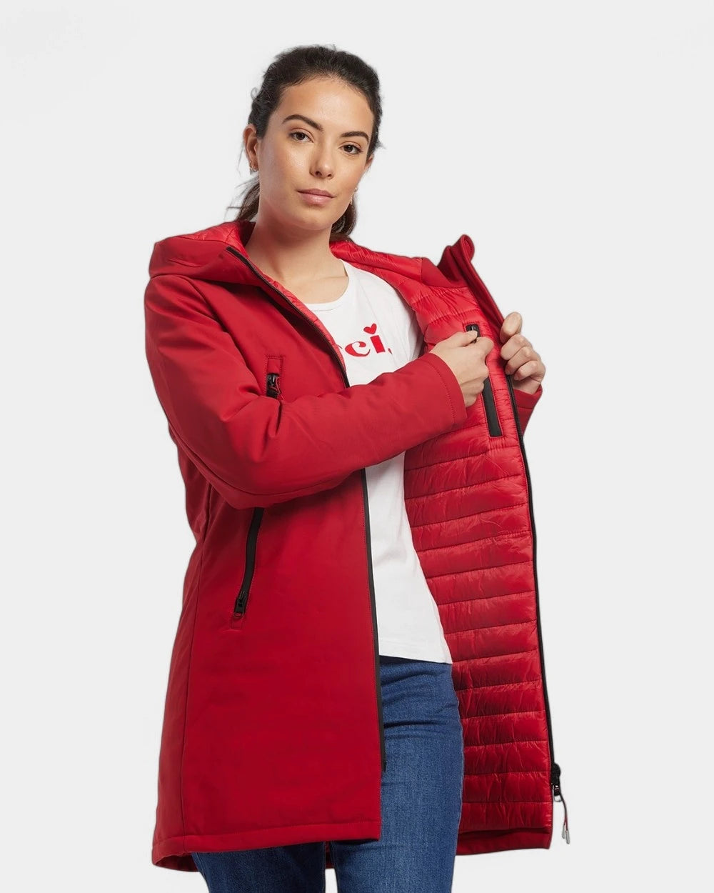 Softshell parka with customizable down lining